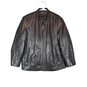 Andrew Marc Leather Moto Jacket Zip Front Black Biker Motorcycle Mens Medium